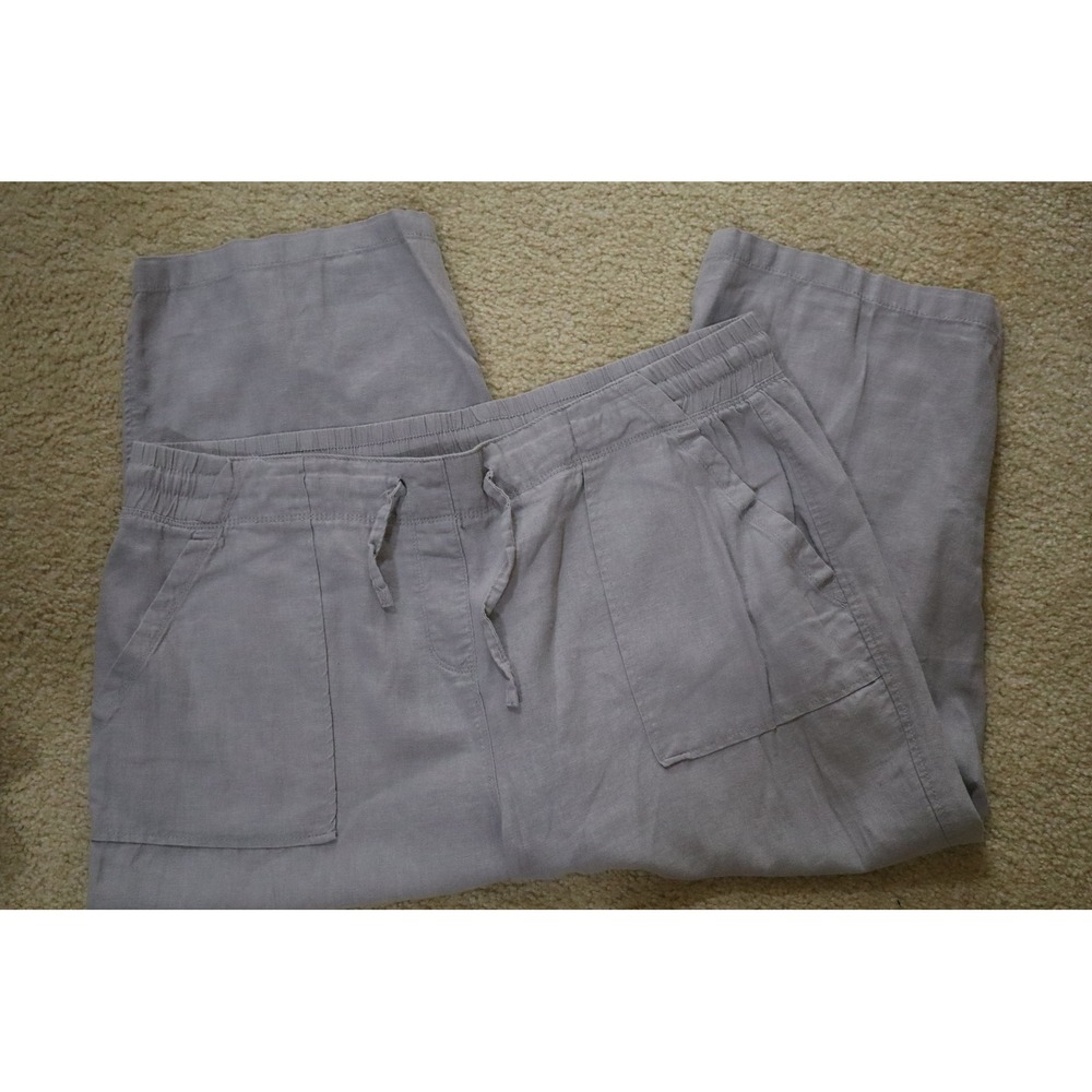 Coastal Linen Boho Denim & Co Cropped Pants 1X Gray Relaxed Drawstring Trousers